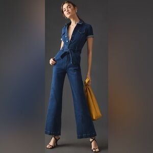 PAIGE Anessa Short Sleeve Dark Blue Denim Jumpsuit